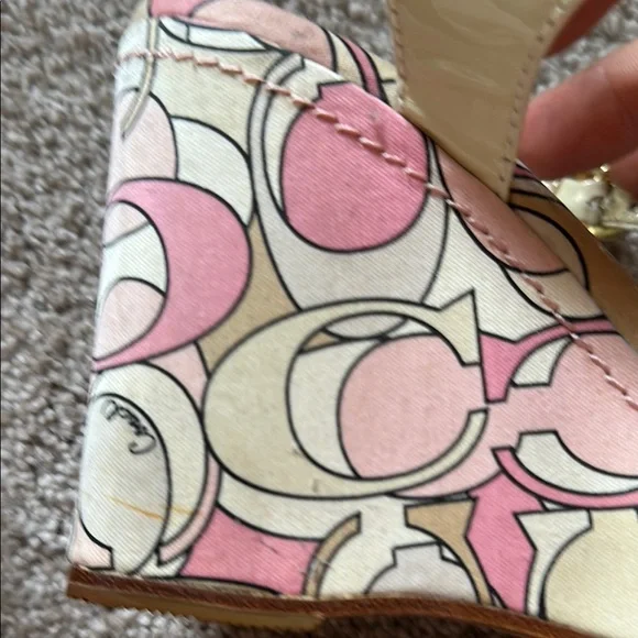 Coach Women's Pink and Yellow Patterned Wedge Sandals Size:8 - Picture 5 of 14